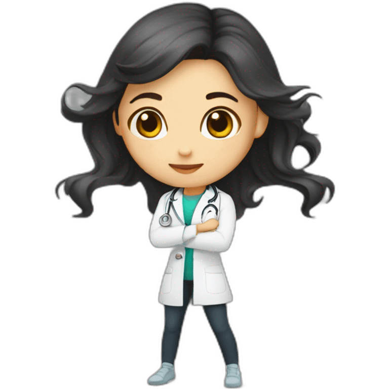 female doctor with long dark hair doing squat exercise emoji