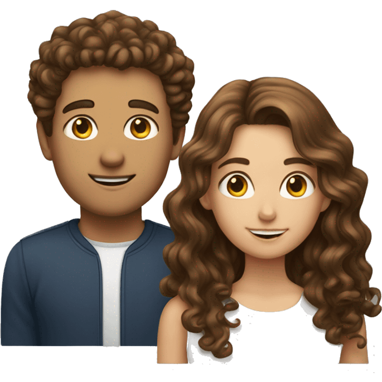 Girl with long brown hair next to guy guy with short curly brown hair emoji