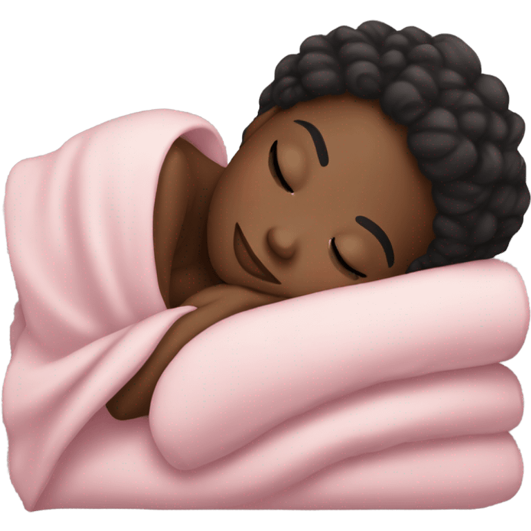 black girl sleeping with pink blanket with lashes emoji