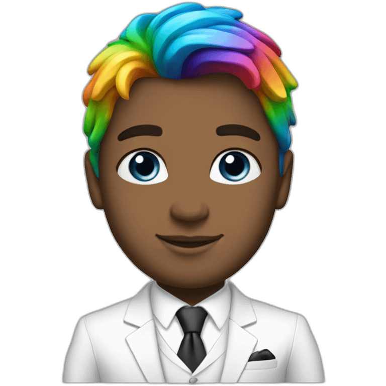 Posh-boy-with-white-suit-and-blue-eyes-and-rainbow-unicorn-hair emoji