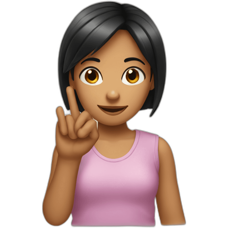 Small black hair girl showing three fingers emoji