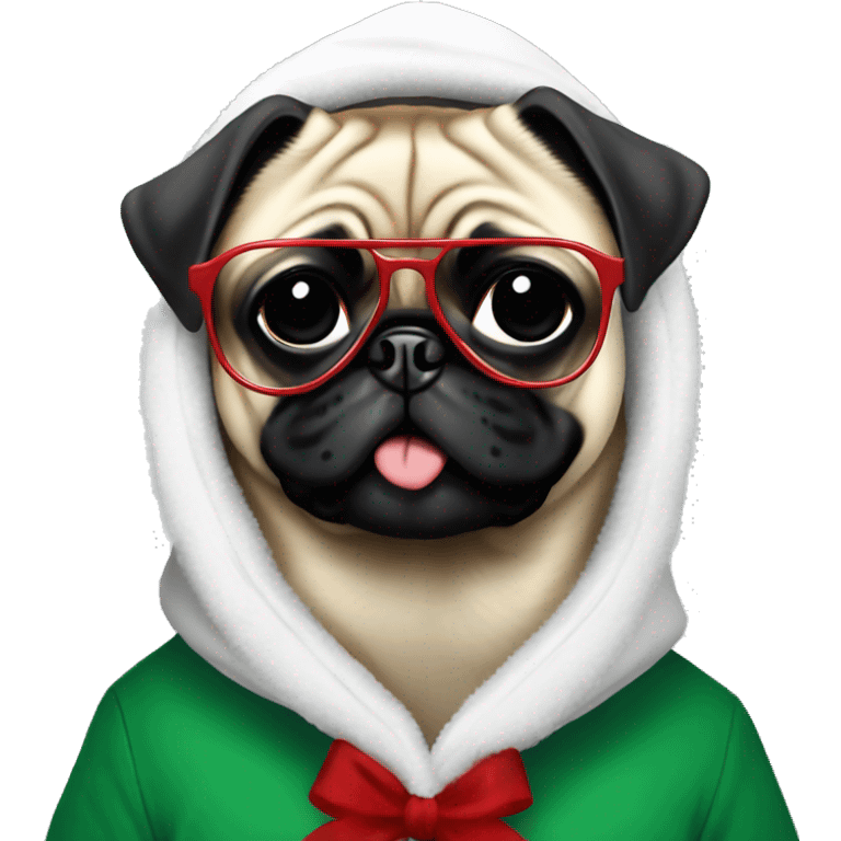 Pug christmas anime wearing hoodie and shades emoji