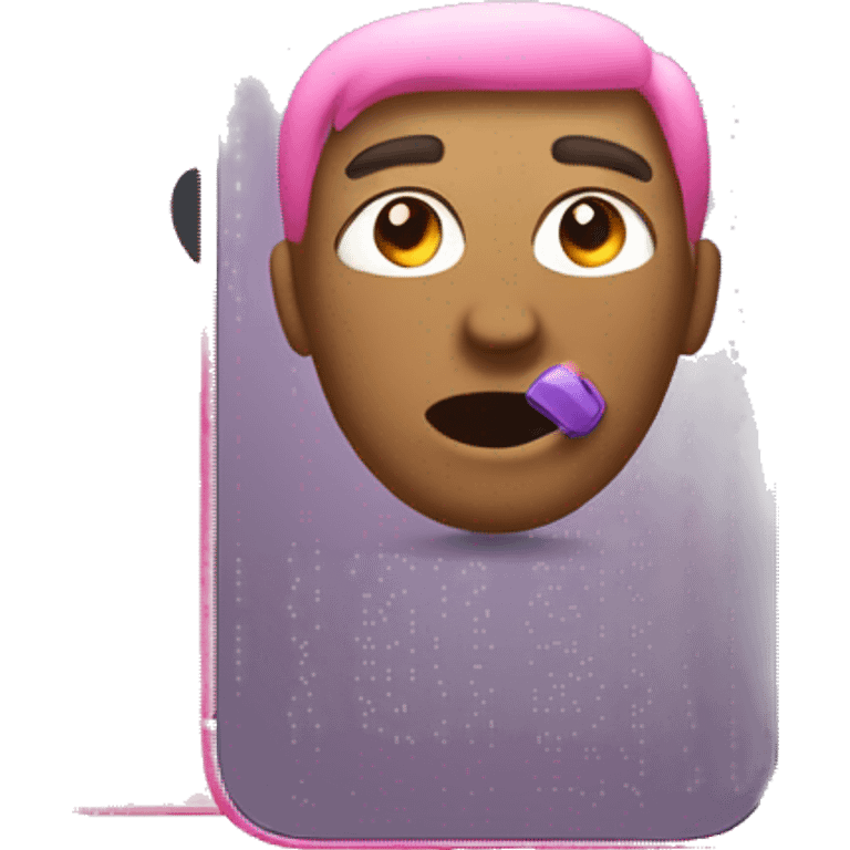 Iphone 12 with pink phone case emoji