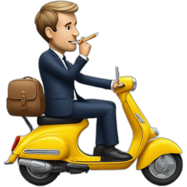 Emmanuel Macron sur un scooter qui fume une cigarette  emoji