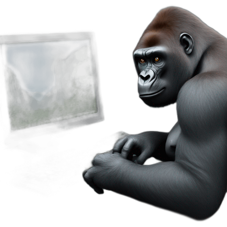 Gorilla using a computer emoji