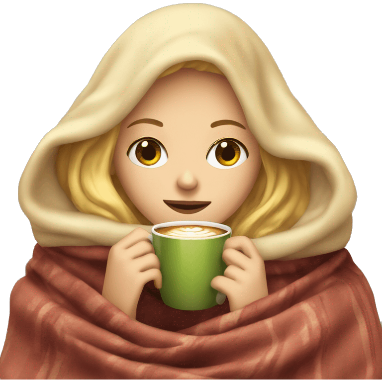 blonde girl inside a blanket sipping coffee eyes closed emoji