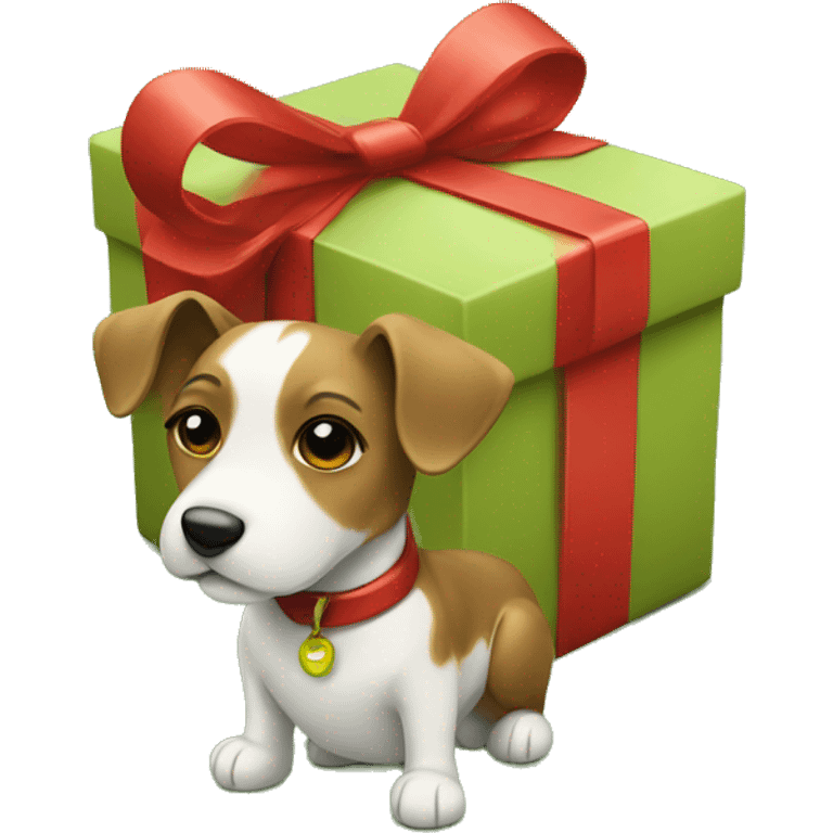 Red and green gift with dog emoji