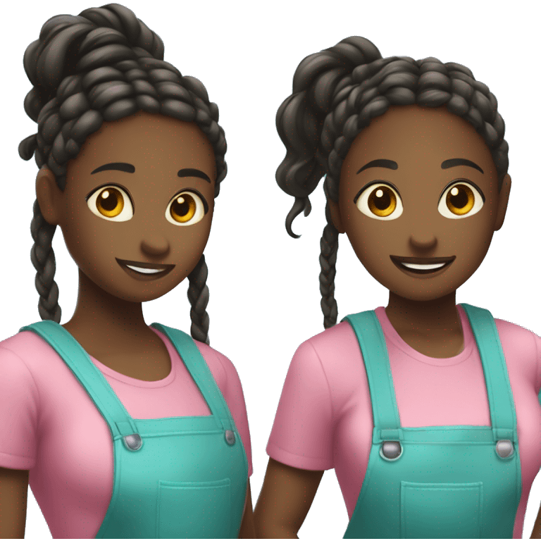 two black girls with braids in a ponytail standing back to back holding cleaning supplies  emoji