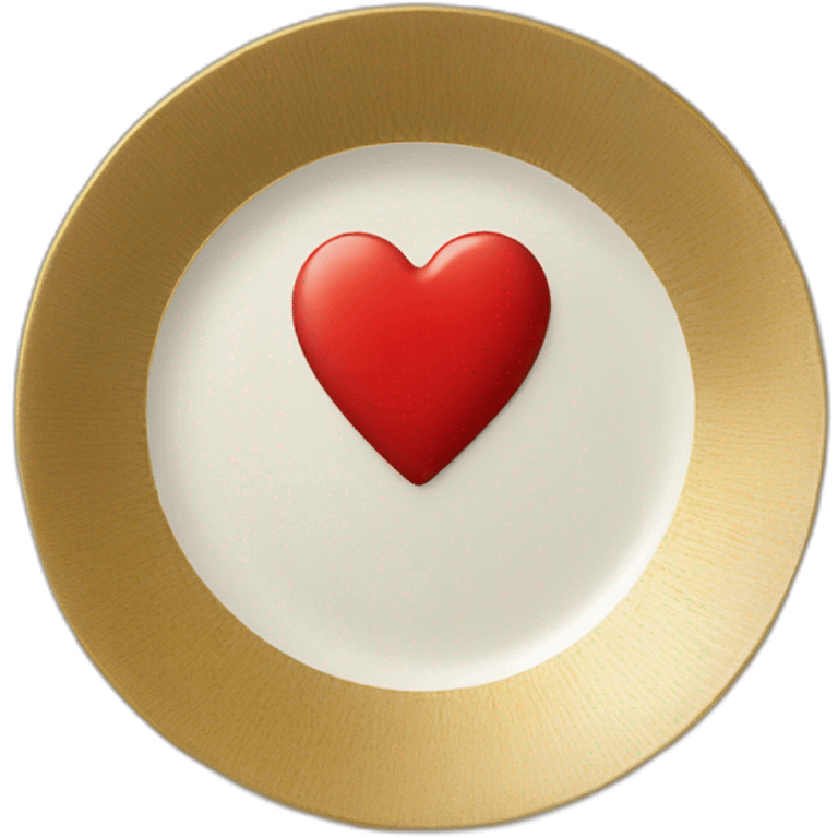 plate with a red heart with eyes drawn on it like “comme de garçons” and also with gold emoji