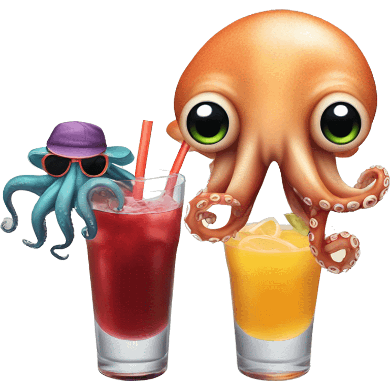 A squid and an octopus with fresh drinks  emoji