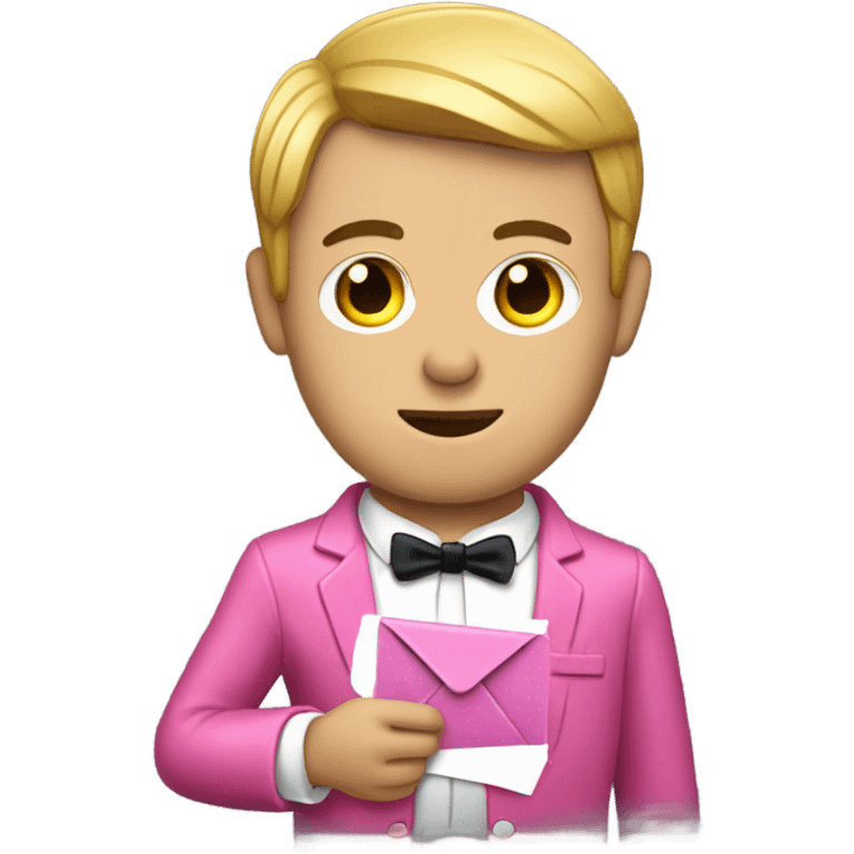 james bond in pink clothes with a an email icon in hand instead of the gun emoji