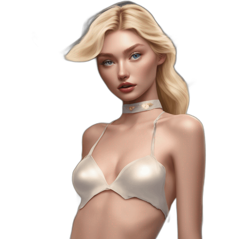 Elsa Hosk, Bare belly, Wings, Choker, Colorless garden, Bathed in shadows, FOV 90 degrees, short lighting, L USM, Cold Colors, gilded technique, taiji, extremely hyper aesthetic, absurdres emoji