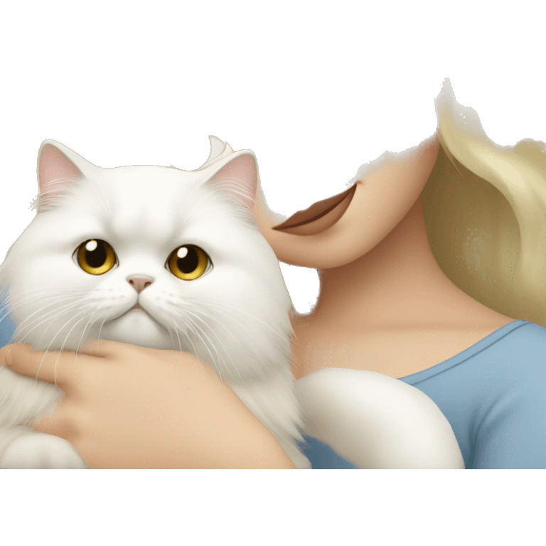 Blonde girl snuggling white Persian cat emoji