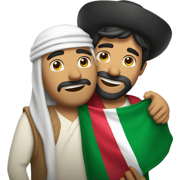 mexican man and saudi arabian man hugging emoji