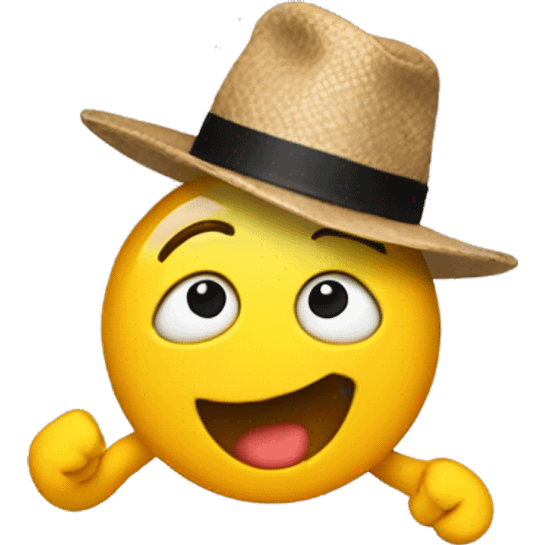 A dancing middle finger with a hat on emoji