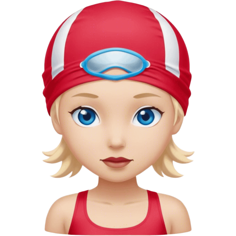 Girl Swimmer in a red swim cap with blue eyes  emoji