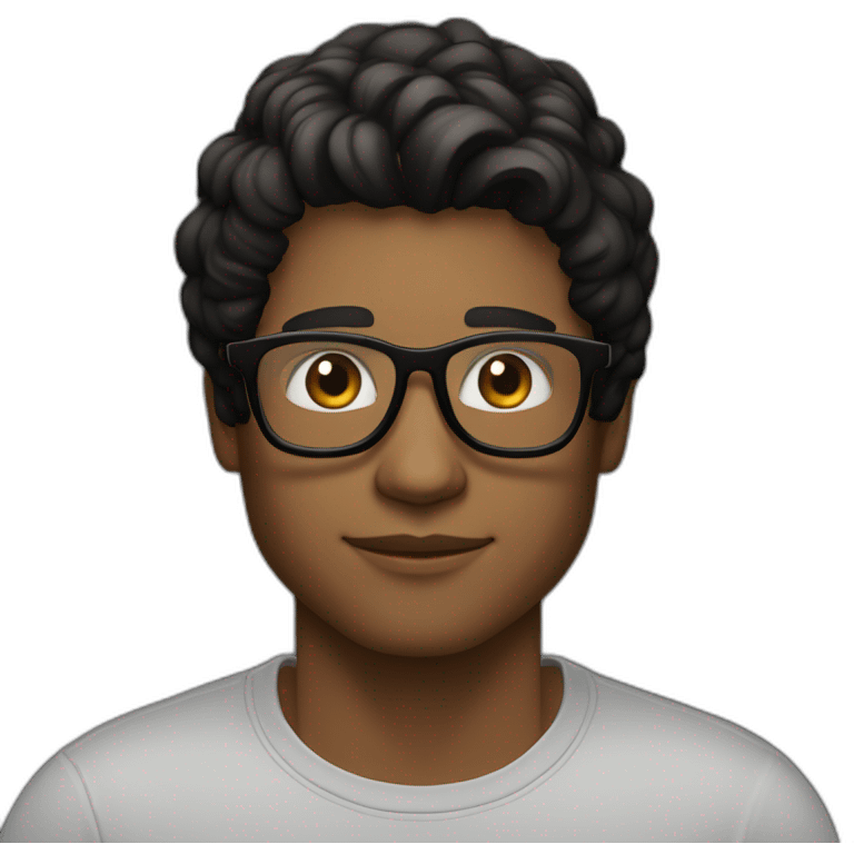 Light Brown guy, black medium long wavy hair, no facial hair, transparent aviator glasses, black t shirt emoji