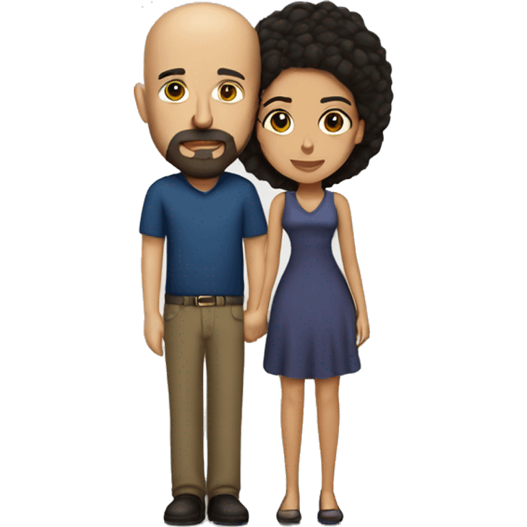 short venezuelan woman with long dark hair kissing tall bald american man with goatee emoji