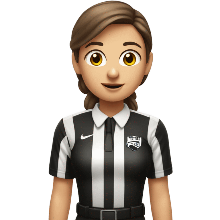 White woman with a brown hair ponytail American football referee with boy American  football player  emoji