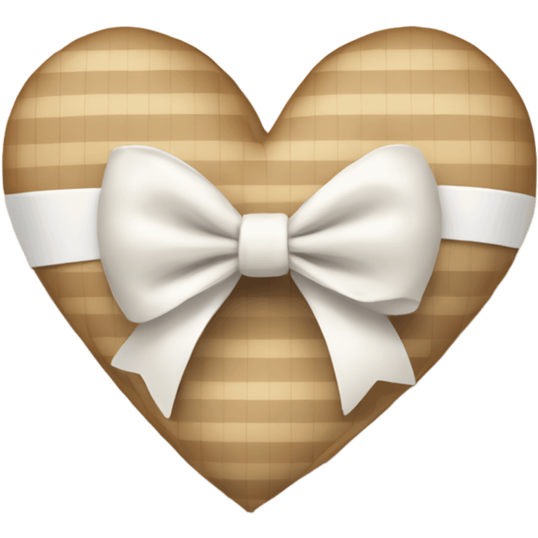 gingham beige heart with white bow emoji