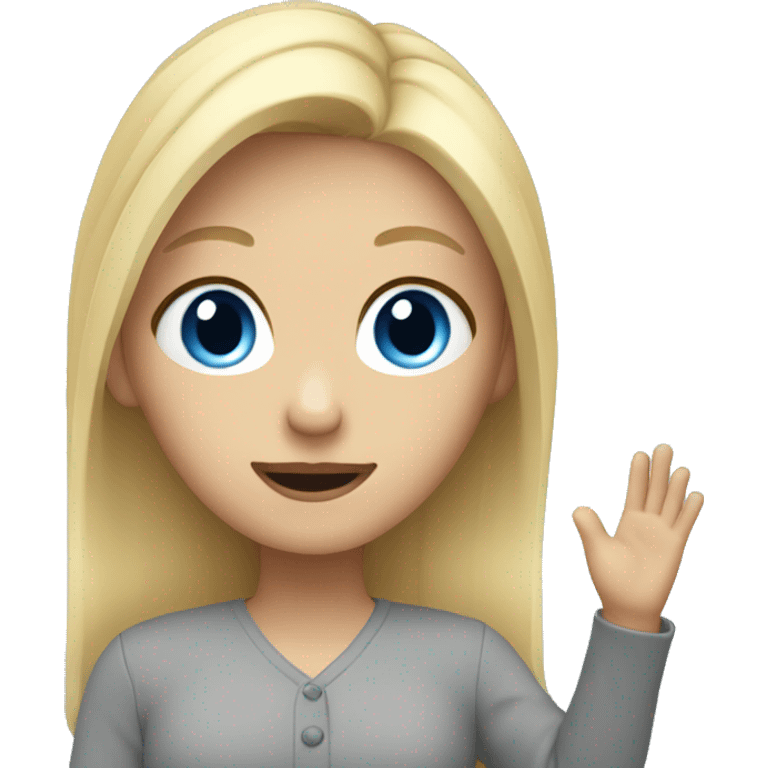 blonde girl blue eyes raising hand emoji