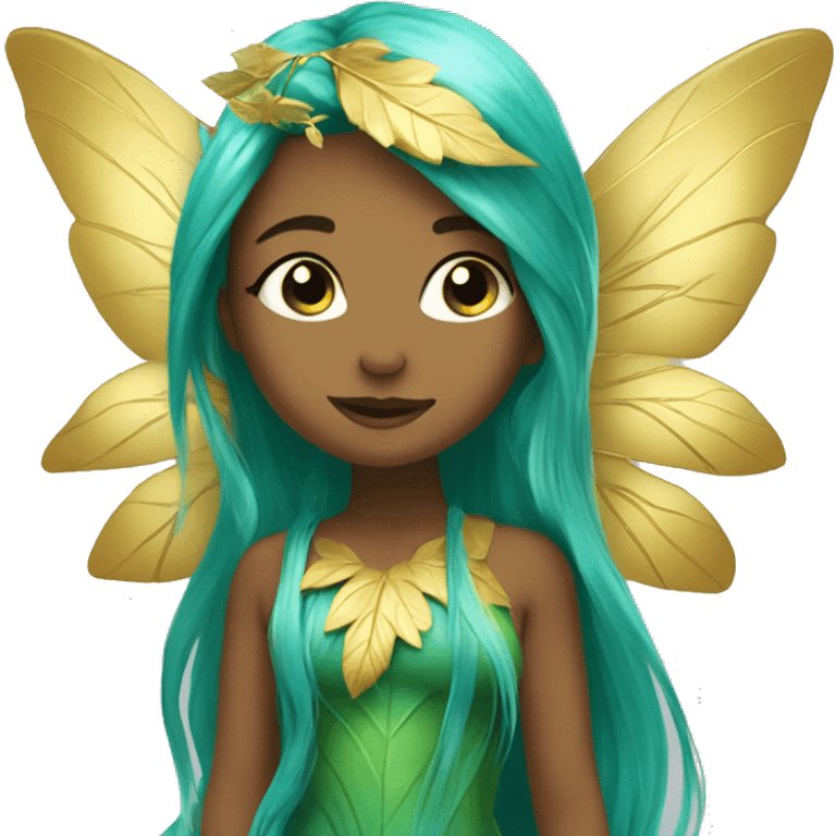 Beautiful, leaf, fairy, gold, turqoise, green, long hair, big wings emoji