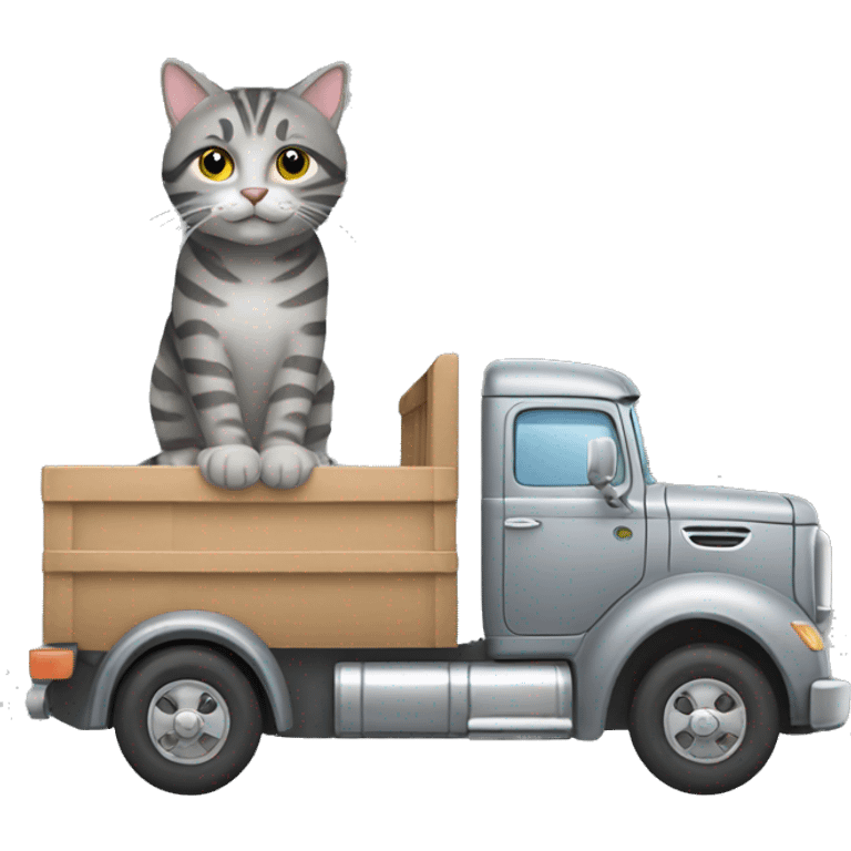 Gray tabby Cat driving a truck emoji