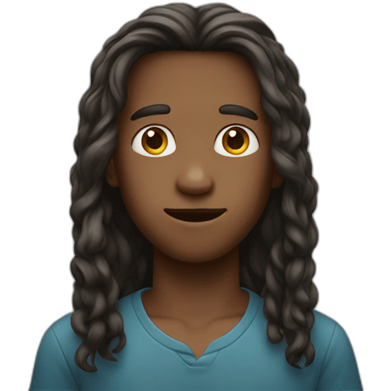 a boy with long face with long hairs no facial hairs have sharp features emoji