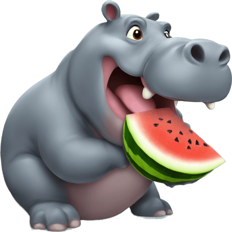 very hungry hippopotamus eating watermelon emoji