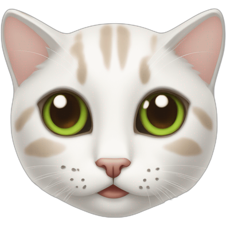 Chat 99% blanc, poil long, yeux verts, oreilles marron emoji