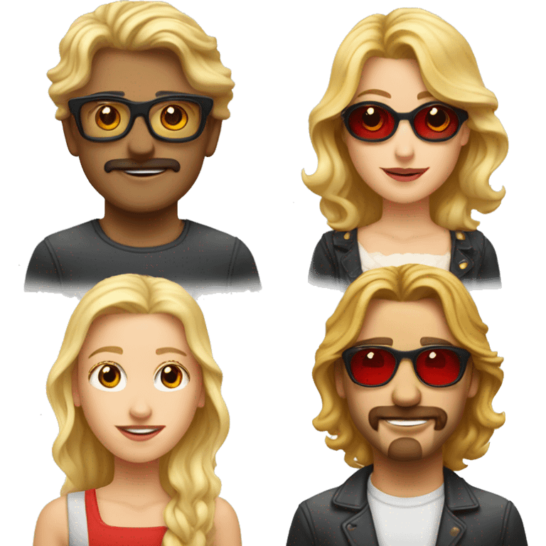 Blonde man with a mullet and a blonde moustache and a girl with red mid lenght wavy hair and golden metal glasses emoji