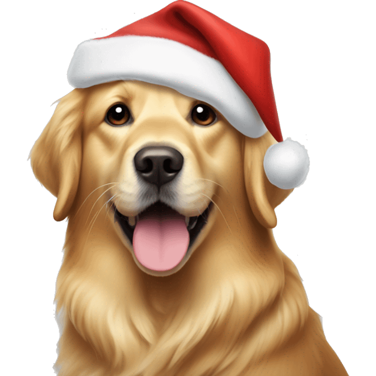 Golden retriever wearing Santa hat emoji