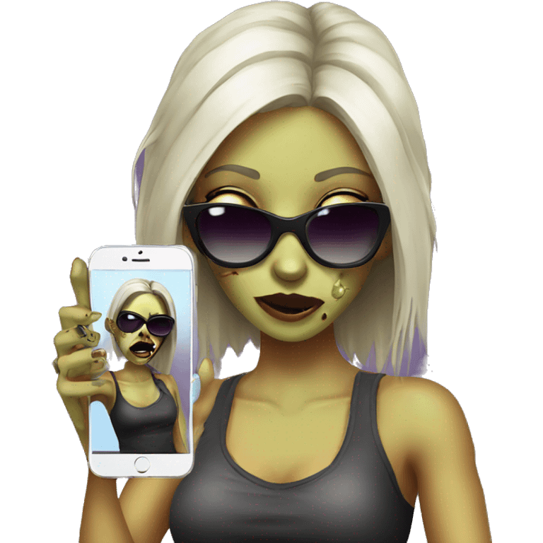 Zombie Girl in sunglasses makes a selfie with her phone  emoji