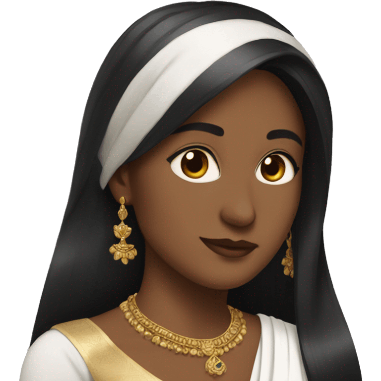 Light brown skin ;Black long hair wearing white saree emoji