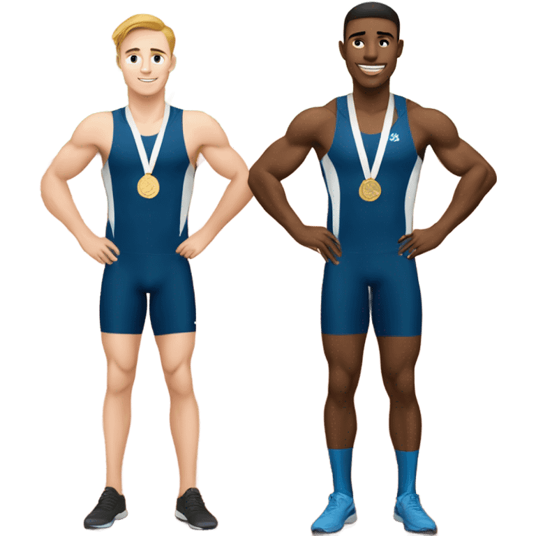 Two strong high school white men running track and winning medals emoji