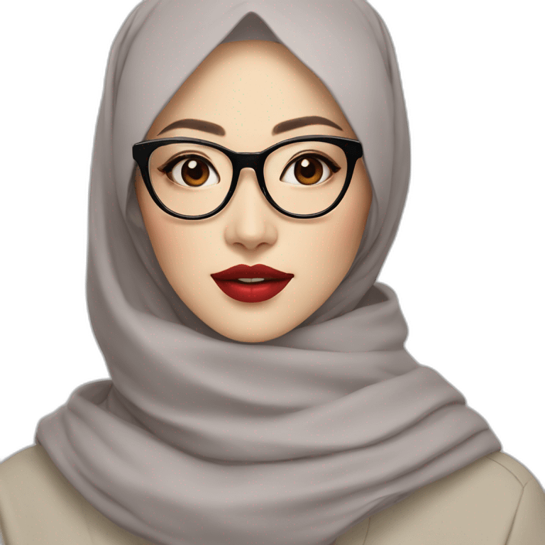 Beauty asian woman wear hijab and glasses pale skin red lips emoji