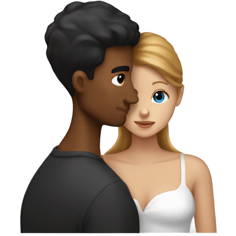 caramel man with brown hair kissing white girl with black hair   emoji