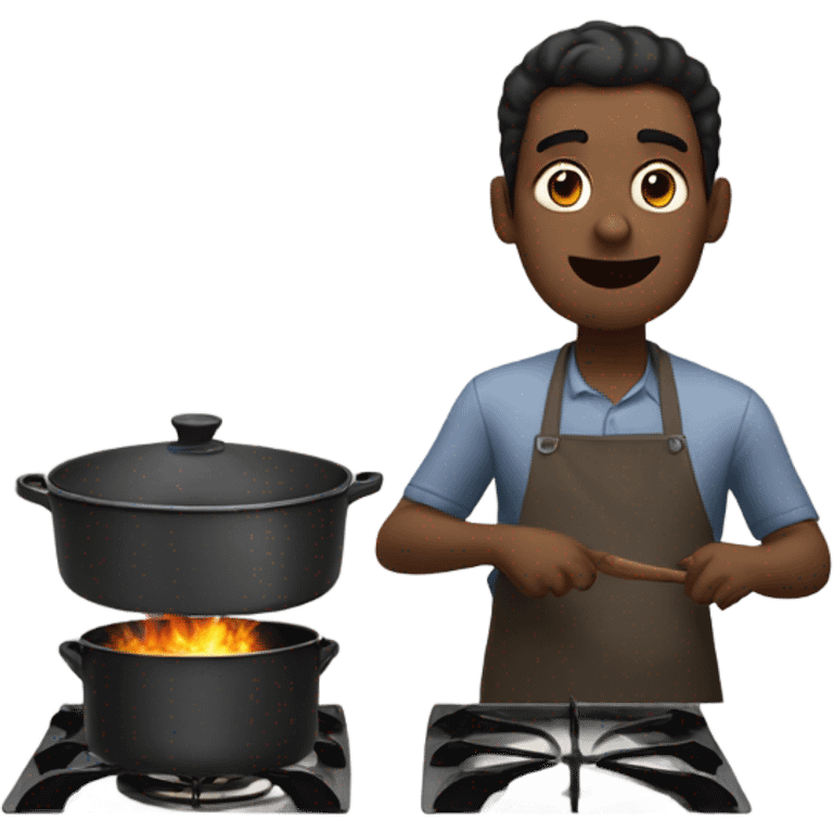 Person on a stove 🧔🏾‍♂️🥘 emoji