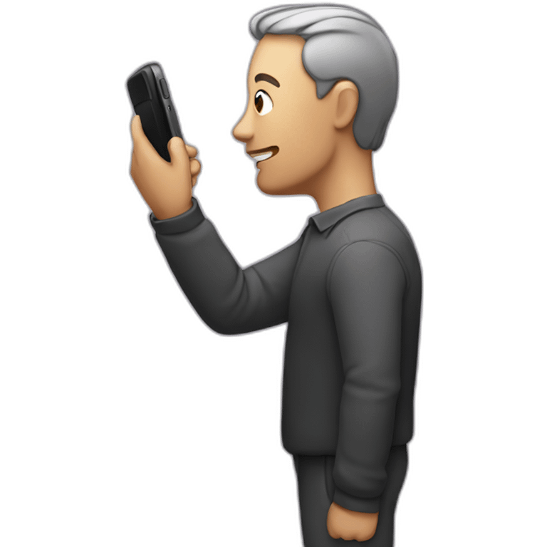 A man talks to his mobile phone sideways emoji