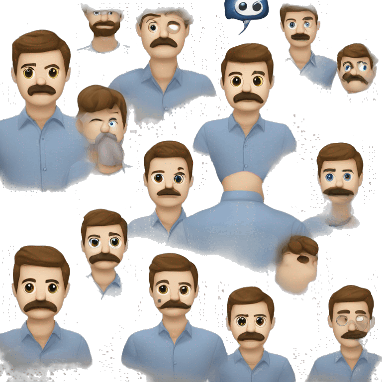 Hombre blanco con barba y bigote ojos azules pelo bajito de color castaño edad 34 camisa gris  emoji