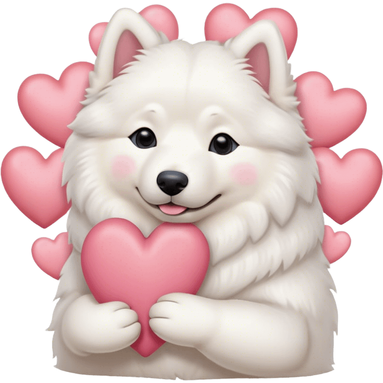 samoyed hug with pastel hearts emoji