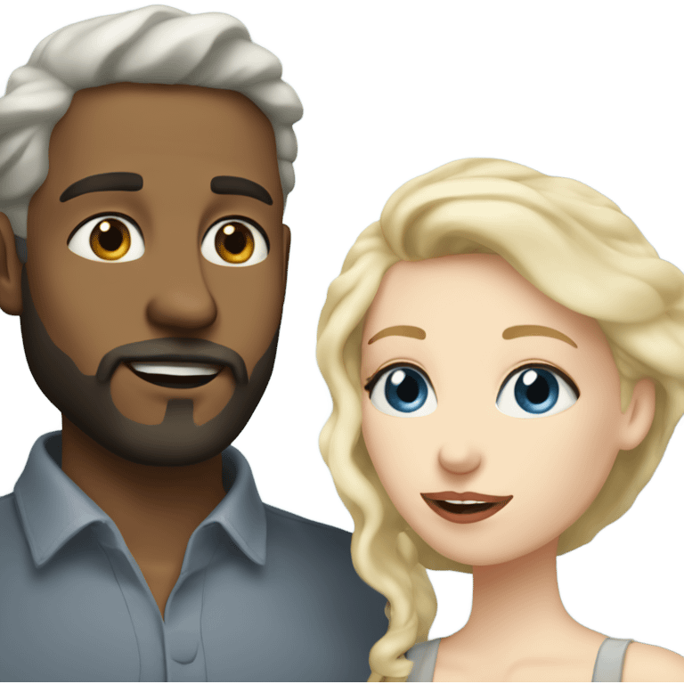 Blue eyed Gray shaired man with beard kissing blonde pale woman emoji