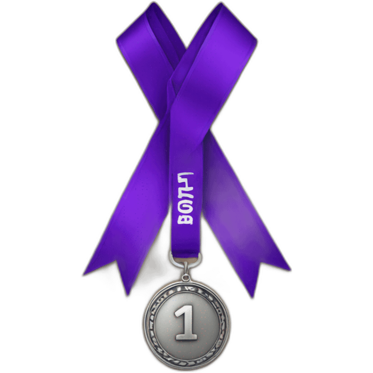 4th place medal made of pewter with a wide purple ribbon as a lanyard and a 4 written on it emoji