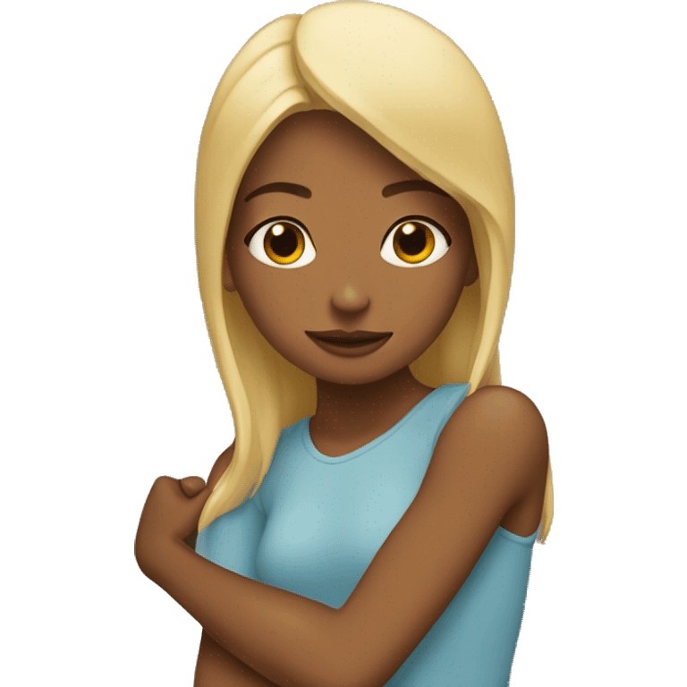 Blonde girl huging brown girl emoji