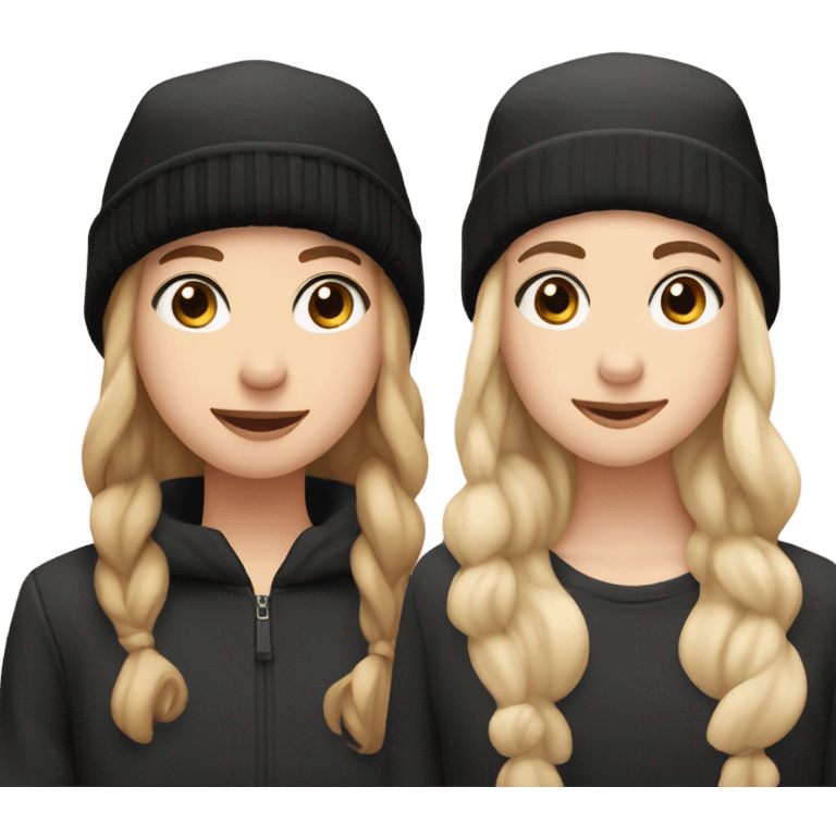 2 best friend, one of them is pale, brown wavy hair in black winter cap, and the othet one is pale, black straight hair with black winter cap emoji