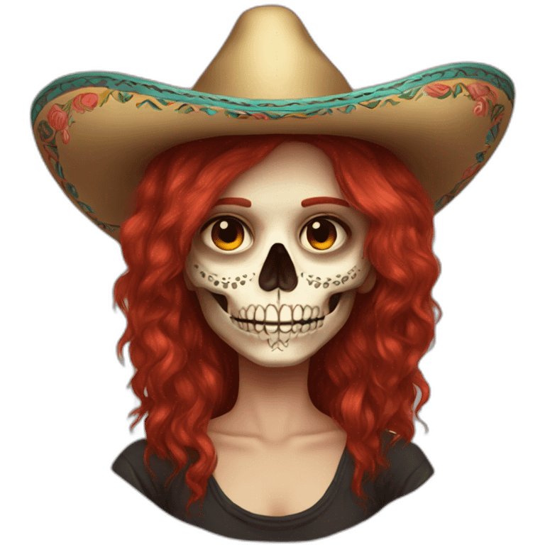 Full body Skull girl mexican red hair Sombrero indie rock emoji