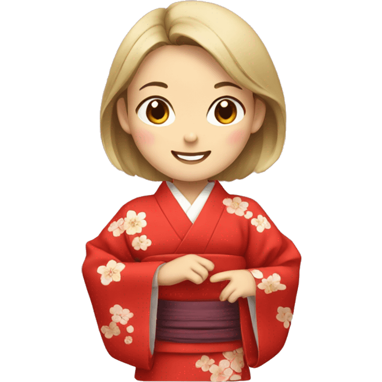 smiling Japanese girl in red kimono   emoji