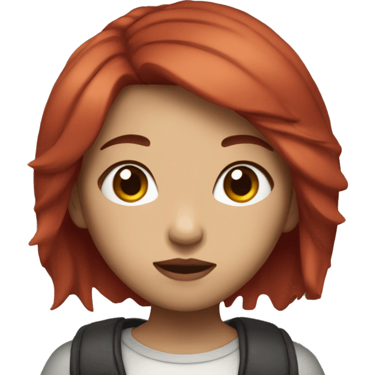 Emoji girl, shoulder-length, with short red hair, Asian appearance, black eyes and lip piercings emoji