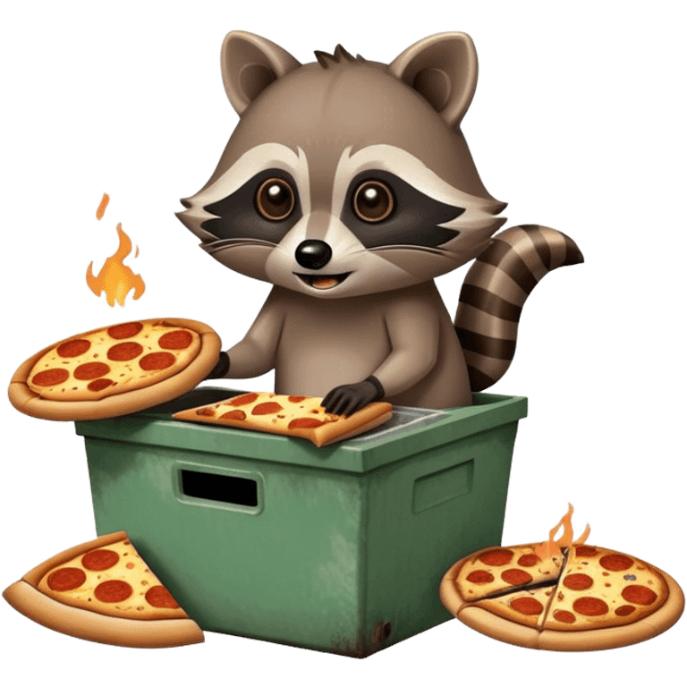 Raccoon eating pizza on a dumpster fire  emoji