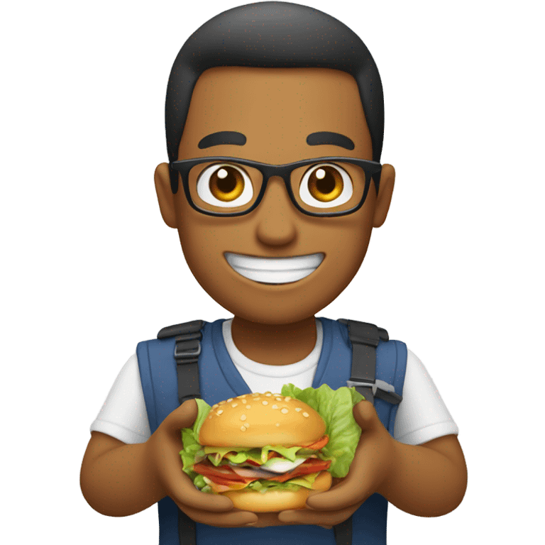 smiling person smartphone showing food emoji